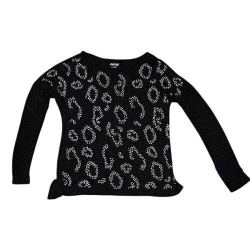 Apt 9 Womens Large Black Leopard Print Studded Long Sleeve Top Rocker Edgy Glam
